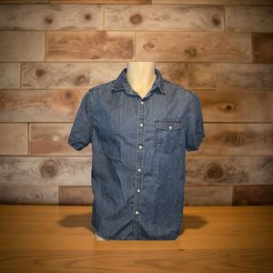 Men’s Denim & Flowers Slim Fit Short Sleeve Button Up Shirt Size Large #104